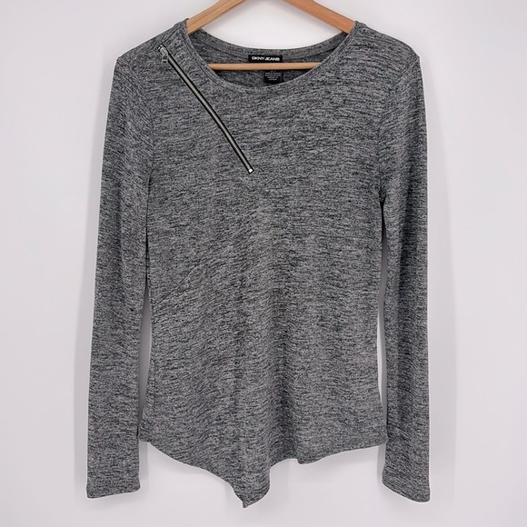 DKNY Jeans Long Sleeve Asymmetrical Hem Asymmetric Zip Shirt Women’s Size Small - Picture 1 of 5